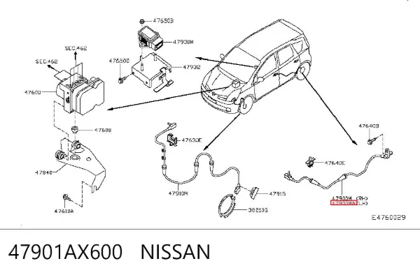 Sensor ABS traseiro esquerdo 47901AX600 Nissan/Infiniti