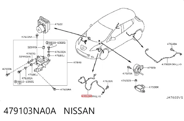Sensor dianteiro de ABS 479103NA0A Nissan/Infiniti