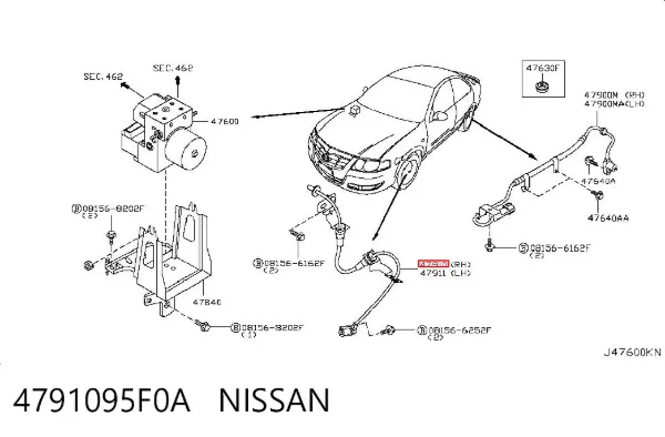 Sensor ABS dianteiro direito 4791095F0A Nissan/Infiniti