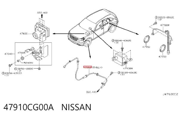 Sensor dianteiro de ABS 47910CG00A Nissan/Infiniti