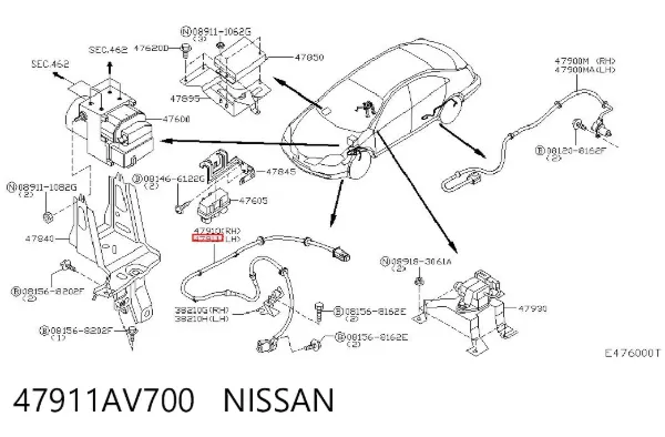 Sensor ABS dianteiro esquerdo 47911AV700 Nissan/Infiniti