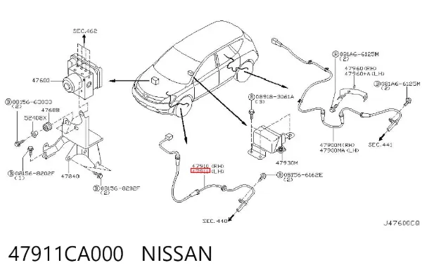 Sensor ABS dianteiro esquerdo 47911CA000 Nissan/Infiniti