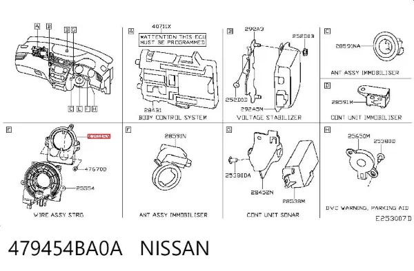Sensor do ângulo de viragem do volante de direção 479454BA0A Nissan/Infiniti