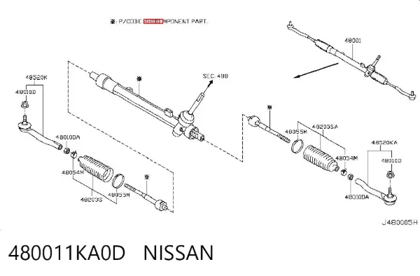 Cremalheira da direção 480011KA0D Nissan/Infiniti