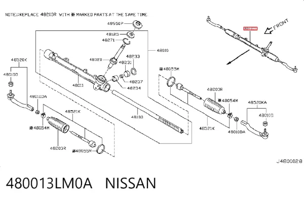 Cremalheira da direção 480013LM0A Nissan/Infiniti
