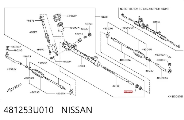 Vedação da cremalheira da direção/do mecanismo (ver dimensões padrão) 481253U010 Nissan/Infiniti