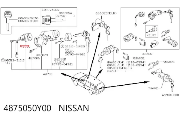 Grupo de contato de fecho de ignição Nissan Sunny III