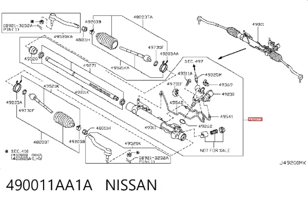 Cremalheira da direção 490011AA1A Nissan/Infiniti