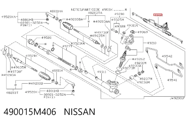 Cremalheira da direção 490015M406 Nissan/Infiniti