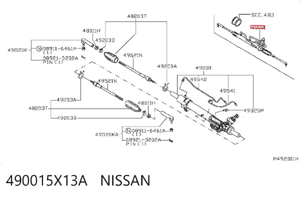 Cremalheira da direção 490015X13A Nissan/Infiniti