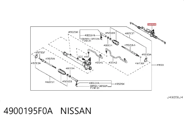 Cremalheira da direção 4900195F0A Nissan/Infiniti