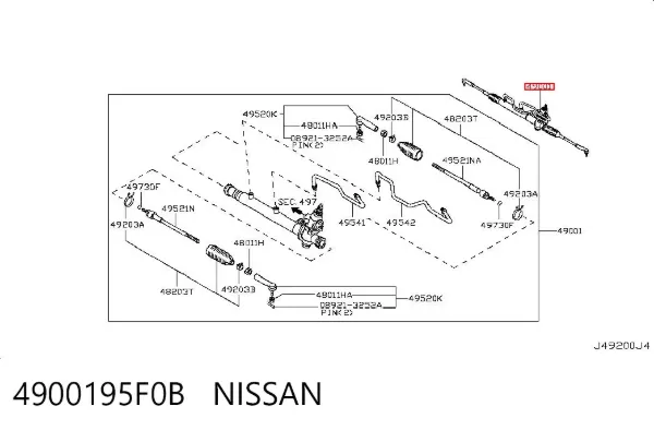 Cremalheira da direção 4900195F0B Nissan/Infiniti