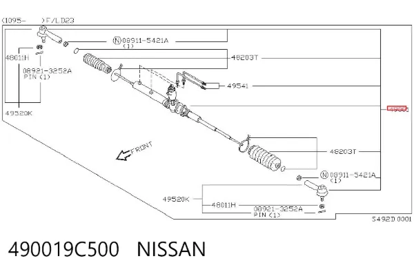 Cremalheira da direção 490019C500 Nissan/Infiniti