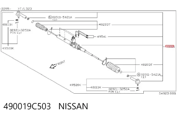 Cremalheira da direção 490019C503 Nissan/Infiniti