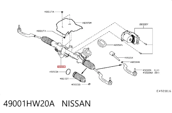 Cremalheira da direção 49001HW20A Nissan/Infiniti