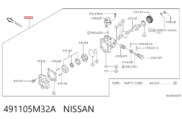 Bomba da Direção hidrâulica assistida 491105M32A Nissan/Infiniti