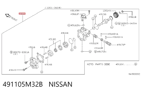 Bomba da Direção hidrâulica assistida 491105M32B Nissan/Infiniti
