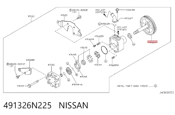 Polia de bomba da Direção hidrâulica assistida 491326N225 Nissan/Infiniti