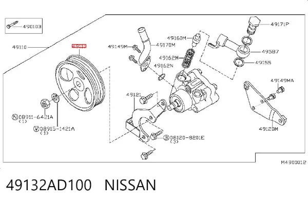 Polia de bomba da Direção hidrâulica assistida 49132AD100 Nissan/Infiniti