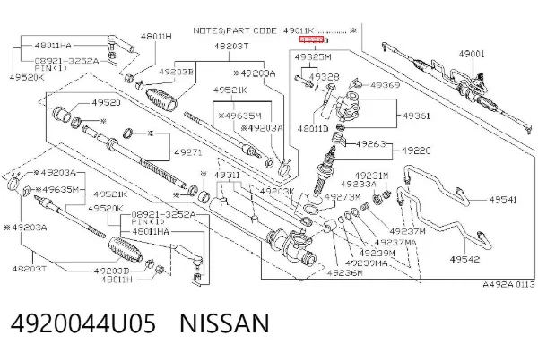 Cremalheira da direção 4920044U05 Nissan/Infiniti