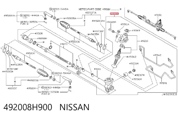 Cremalheira da direção 492008H900 Nissan/Infiniti
