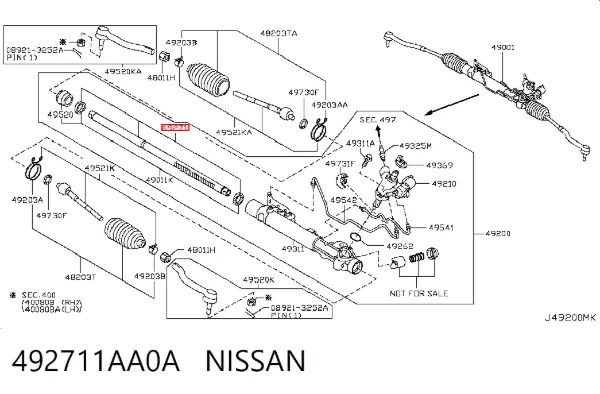 Cremalheira da direção 492711AA0A Nissan/Infiniti