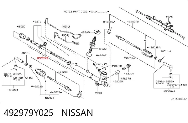 Bucim do mecanismo de direção, kit de reparação 492979Y025 Nissan/Infiniti
