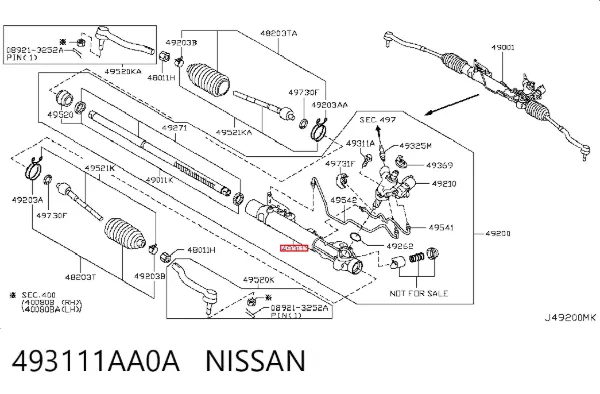 Cremalheira da direção 493111AA0A Nissan/Infiniti
