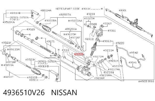 Kit de reparação da cremalheira da direção (do mecanismo), (kit de vedantes) 4936510V26 Nissan/Infiniti