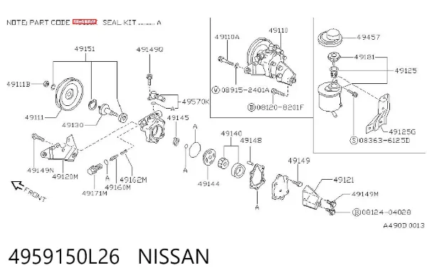 Kit de reparação da bomba da Direção hidrâulica assistida 4959150L26 Nissan/Infiniti