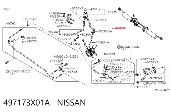 Mangueira da Direção hidrâulica assistida de pressão baixa, desde o tanque até a bomba 497173X01A Nissan/Infiniti