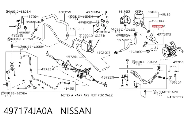 Mangueira da Direção hidrâulica assistida de pressão baixa, desde o tanque até a bomba 497174JA0A Nissan/Infiniti