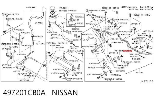 Mangueira da Direção hidrâulica assistida de pressão alta desde a bomba até a régua (do mecanismo) 497201CB0A Nissan/Infiniti