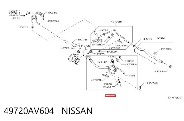 Mangueira da Direção hidrâulica assistida de pressão alta desde a bomba até a régua (do mecanismo) 49720AV604 Nissan/Infiniti