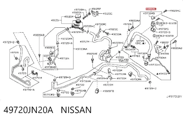 Mangueira da Direção hidrâulica assistida de pressão alta desde a bomba até a régua (do mecanismo) 49720JN20A Nissan/Infiniti