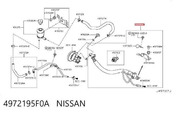 Mangueira da Direção hidrâulica assistida de pressão alta desde a bomba até a régua (do mecanismo) 4972195F0A Nissan/Infiniti