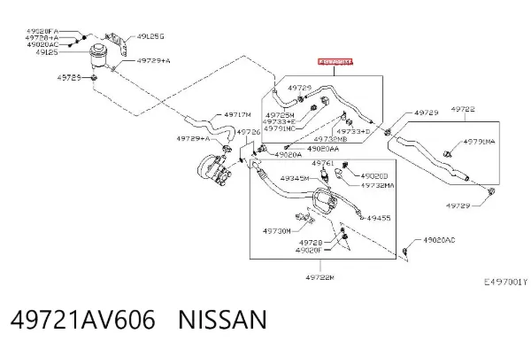 Mangueira da Direção hidrâulica assistida de pressão baixa, desde a cremalheira (do mecanismo) até o tanque 49721AV606 Nissan/Infiniti