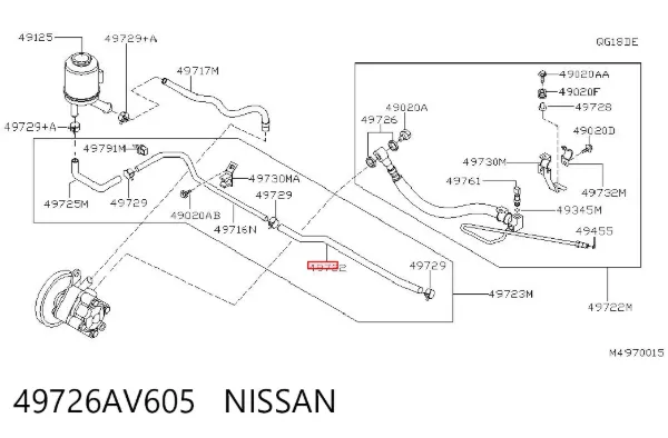 Mangueira da Direção hidrâulica assistida de pressão baixa, desde a cremalheira (do mecanismo) até o tanque 49726AV605 Nissan/Infiniti
