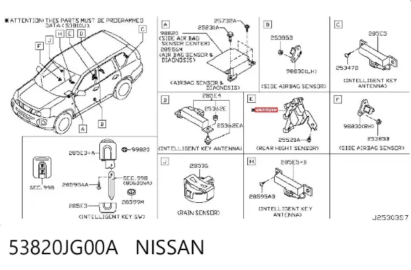 Sensor traseiro do nível de posição de carroçaria 53820JG00A Nissan/Infiniti