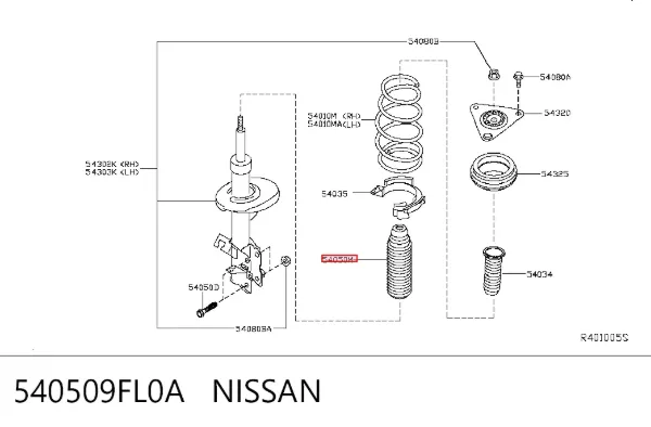 Pára-choque (grade de proteção) de amortecedor dianteiro 540509FL0A Nissan/Infiniti