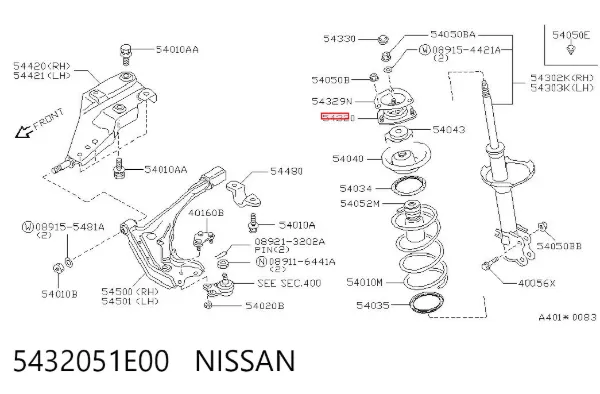 Suporte de amortecedor dianteiro 5432051E00 Nissan/Infiniti
