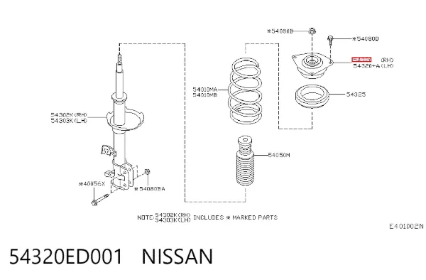 Suporte de amortecedor dianteiro direito 54320ED001 Nissan/Infiniti