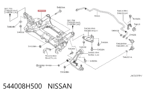 Viga de suspensão dianteira (plataforma veicular) 544008H500 Nissan/Infiniti