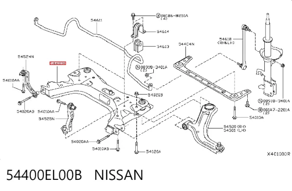 Viga de suspensão dianteira (plataforma veicular) 54400EL00B Nissan/Infiniti