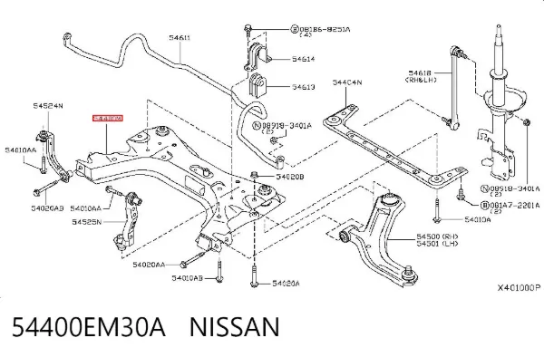 Viga de suspensão dianteira (plataforma veicular) dianteira 54400EM30A Nissan/Infiniti