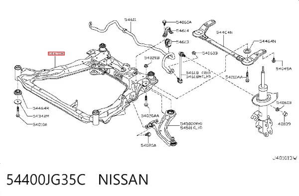 Viga de suspensão dianteira (plataforma veicular) 54400JG35C Nissan/Infiniti
