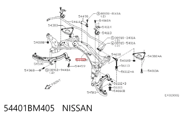 Viga de suspensão dianteira (plataforma veicular) 54401BM405 Nissan/Infiniti