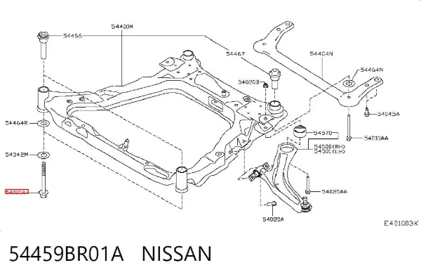 Parafuso de fixação de viga dianteira (de plataforma veicular) 54459BR01A Nissan/Infiniti