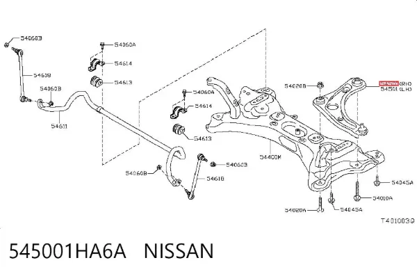 Braço oscilante inferior esquerdo de suspensão dianteira 545001HA6A Nissan/Infiniti
