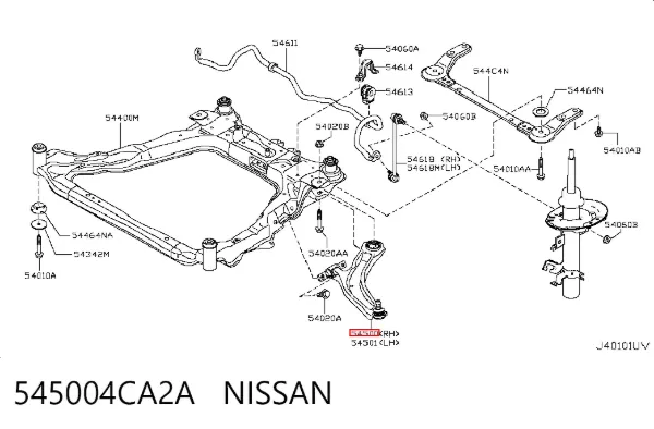 Braço oscilante inferior direito de suspensão dianteira 545004CA2A Nissan/Infiniti
